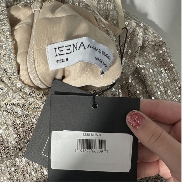 NEW $398 IEENA Mac Duggal [ 0 ] Sequin Bow Halter Neck‎ Column Gown Silver - Picture 14 of 15